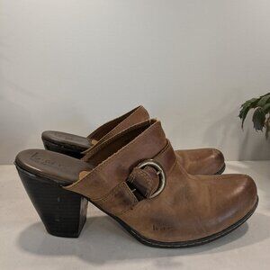 B.O.C brown western leather clog mules - chunky heel size 10
